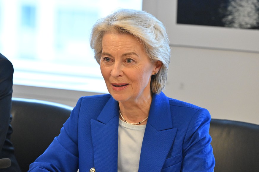 epa13254693 European Commission President Ursula von der Leyen attends a bilateral meeting with Australia's Prime Minister Anthony Albanese (not pictured) ahead of the United Nations General Asse ...