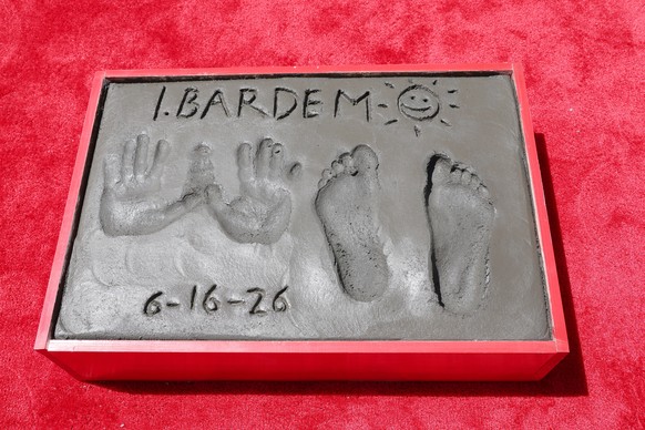 epa13042522 Spanish actor Javier Bardem's imprints are displayed during a handprint ceremony honoring Bardem at the TCL Chinese Theatre IMAX in Hollywood, Los Angeles, California, USA, 16 June 20 ...