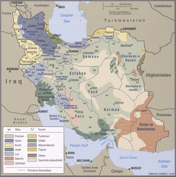 Carte de la répartition des groupes ethniques en Iran.
