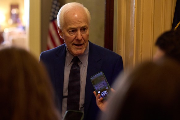 epa11857352 Texas state senator John Cornyn speaks to reporters at the US Capitol in Washington, DC, USA, 27 January 2025. Tonight the Senate voted on Scott Bessent to be Secretary of the Treasury and ...