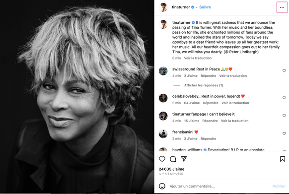 annonce Instagram décès de Tina Turner