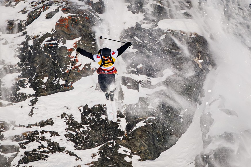 Toby Rafford from the U.S. competes to take the second place in the men's ski category at the Verbier Xtreme Freeride World Tour (FWT) finals on the "Bec des Rosses" mountain above the  ...