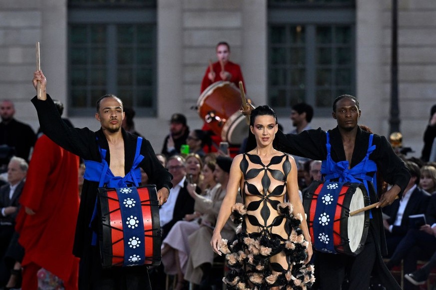 PARIS, FRANCE - JUNE 23: Katy Perry walks the runway during Vogue World: Paris at Place Vendome on June 23, 2024 in Paris, France. (Photo by Kristy Sparow/Getty Images for Vogue)