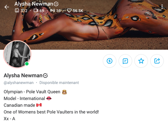 La page d&#039;accueil du compte OnlyFans d&#039;Alysha Newman.