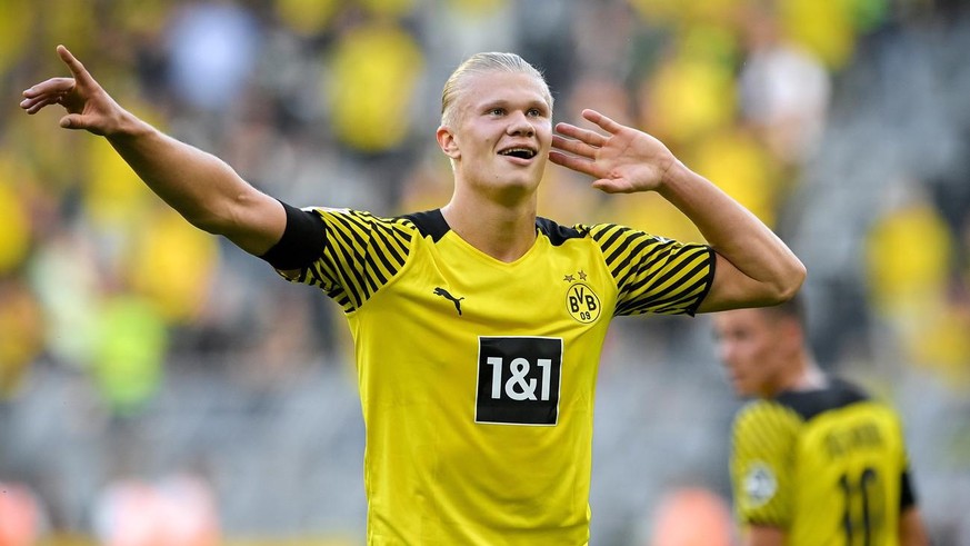 Erling Haaland (Borussia Dortmund) célèbre l'une de ses deux réussites contre l'Eintracht, à domicile.