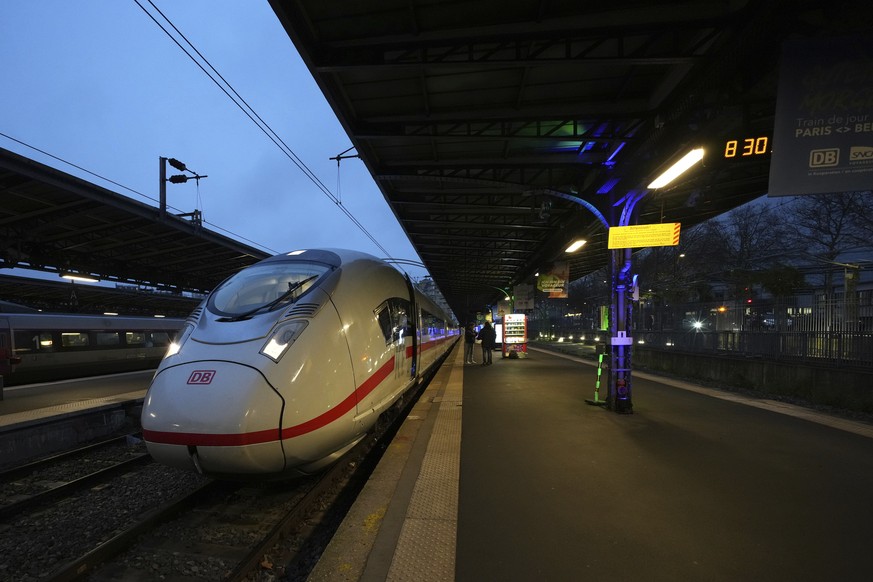 The first Paris-Berlin high speed train is at its platform Monday, Dec. 16, 2024 at the Gare de l&#039;Est station in Paris. (AP Photo/Aurelien Morissard)