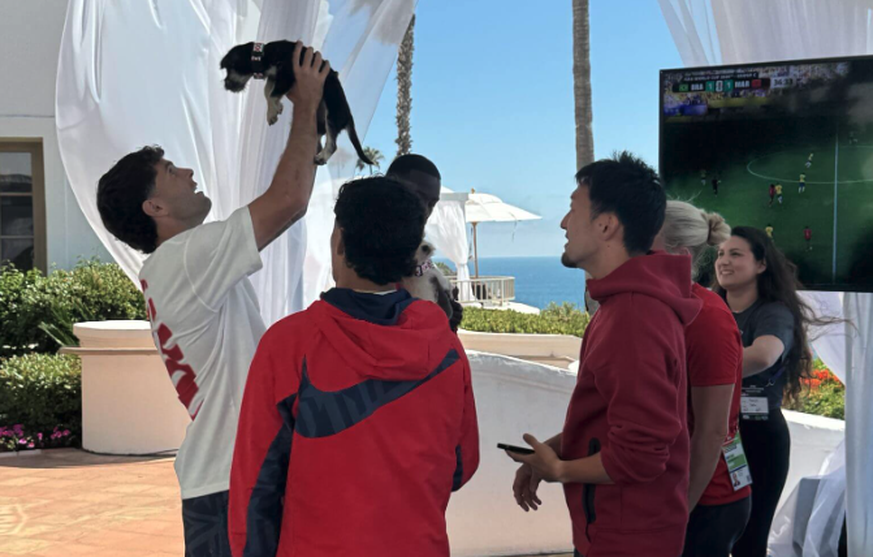 L'attaquant Christian Pulisic a lui aussi pris du bon temps avec les chiots.
