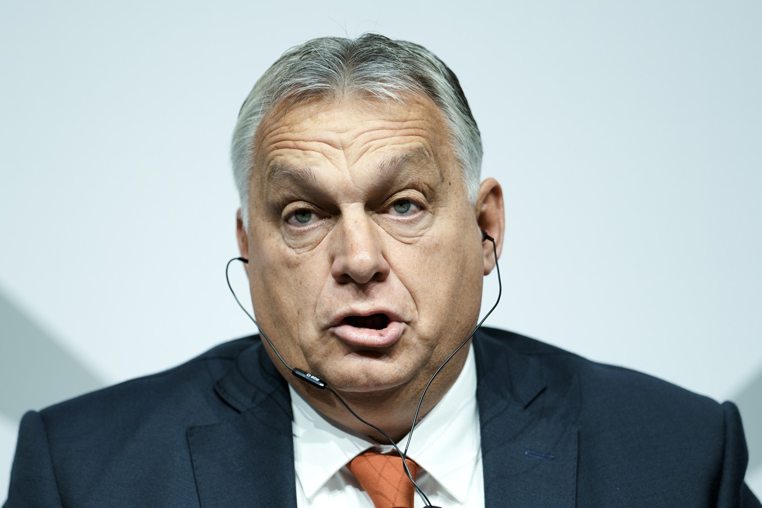 Hungarian Prime Minister Viktor Orban speaks during a panel discussion organised by publisher houses about &#039;Storm over Europe - the Ukraine war, the energy crisis and geopolitical challenges&#039 ...