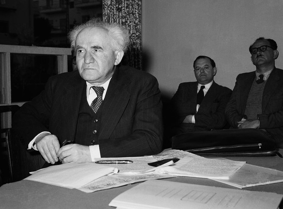 In this May 13, 1948 picture David Ben-Gurion Premier designate of New Jewish State is photographed at an unknown location. Israel celebrates the 60th foundation anniversary on May 14 2008. (KEYSTONE/ ...