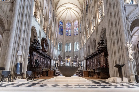 epa11747983 General view of Notre-Dame de Paris cathedral in Paris, France, 29 November 2024. French President Macron is visiting the cathedral&#039;s construction site on 29 November, to thank the do ...