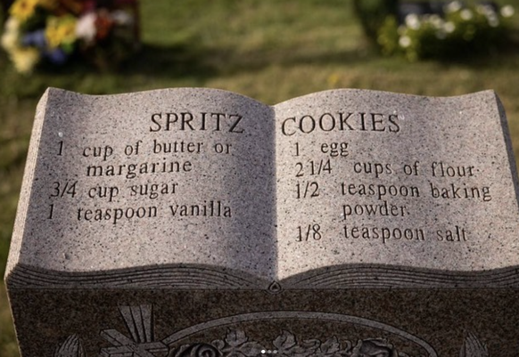 Pour Halloween, Rosie Grant a recrée la recette de biscuit au Spritz qu&#039;elle a trouvé sur une pierre tombale.