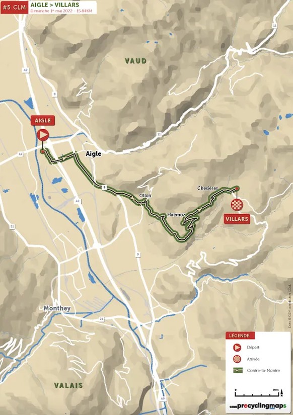 Le parcours qui s'achèvera à Villars-sur-Ollon, s'étendra sur 15,84 km de surface.