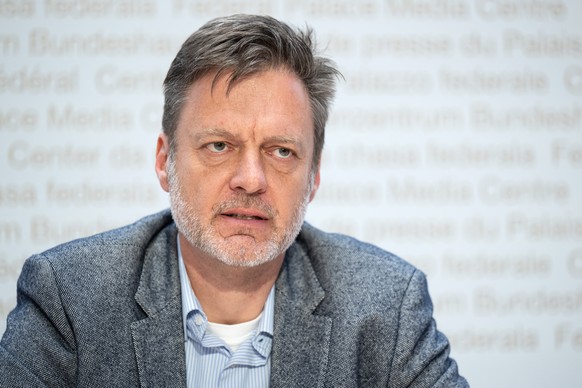 David Keller, Leiter Krisenstab Asyl, Staatssekretariat fuer Migration SEM, spricht an einem Point de Presse ueber die Situation im Ukraine Konflikt, am Donnerstag 21. April 2022, in Bern. (KEYSTONE/P ...