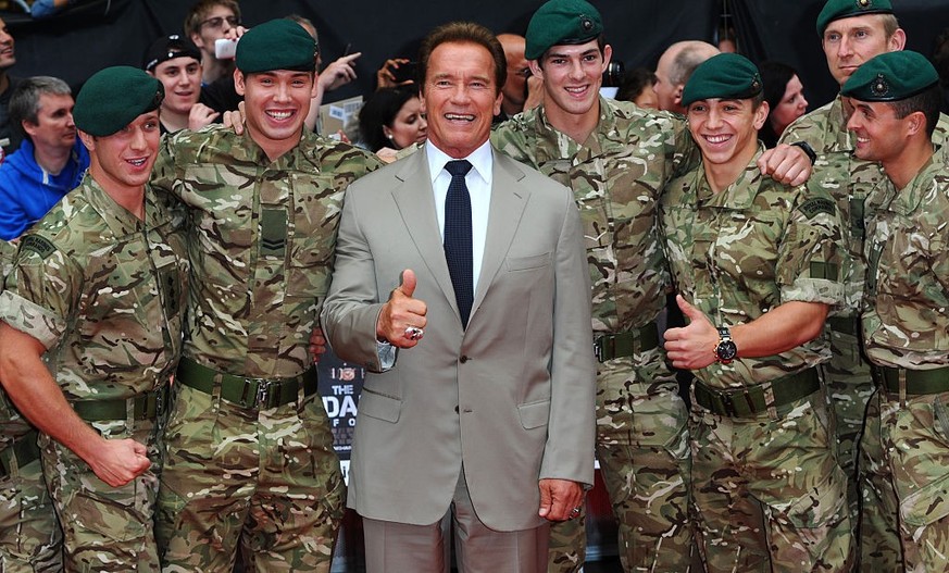 LONDON - AUGUST 13: Arnold Schwarzenegger attends The Expendables 2 Premiere on August 13, 2012 at the Empire Cinema, Leicester Square in London. (Photo by Anthony Harvey/Getty Images)