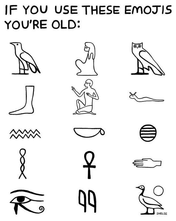 <strong>Traduction: Si vous utilisez ces emojis, c'est que vous êtes vieux.</strong>