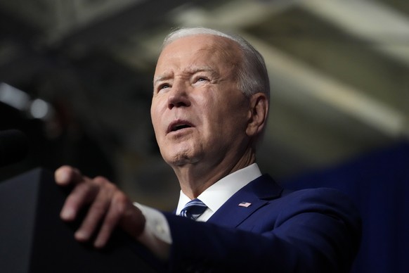 President Joe Biden speaks at the George E. Wahlen Department of Veterans Affairs Medical Center, Thursday, Aug. 10, 2023, in Salt Lake City. Biden is speaking on the one-year anniversary of the PACT  ...