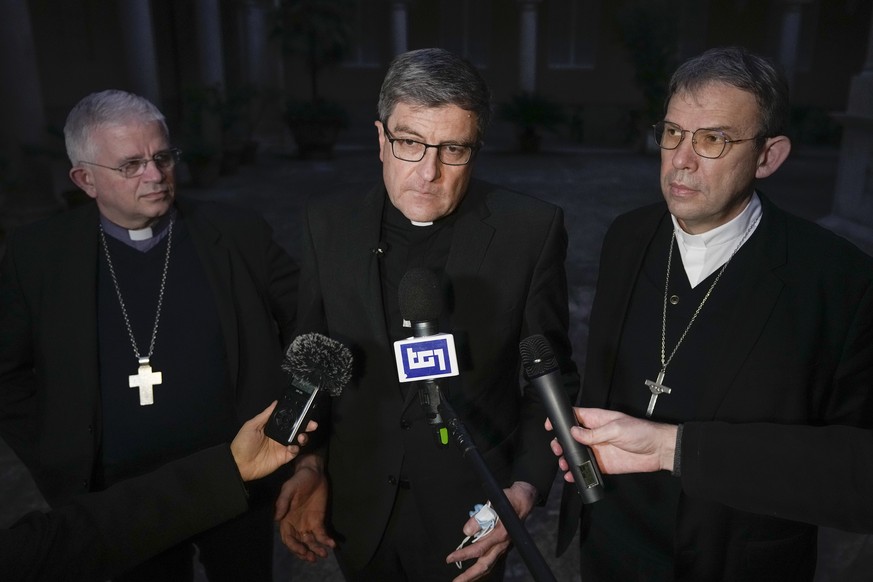 From left, Mons. Olivier Leborgne, Bishop of Arras and Vice-President of the French bishops&#039; conference, Mons. Eric de Moulins-Beaufort, archbishop of Reims and President of the French conference ...