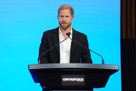 Prince Harry, the Duke of Sussex delivers the keynote speech at the InterEdge Summit at Centrepiece in Melbourne Park, Australia Thursday, April 16, 2026. (Jonathan Brady/Pool Photo via AP)
Australia  ...