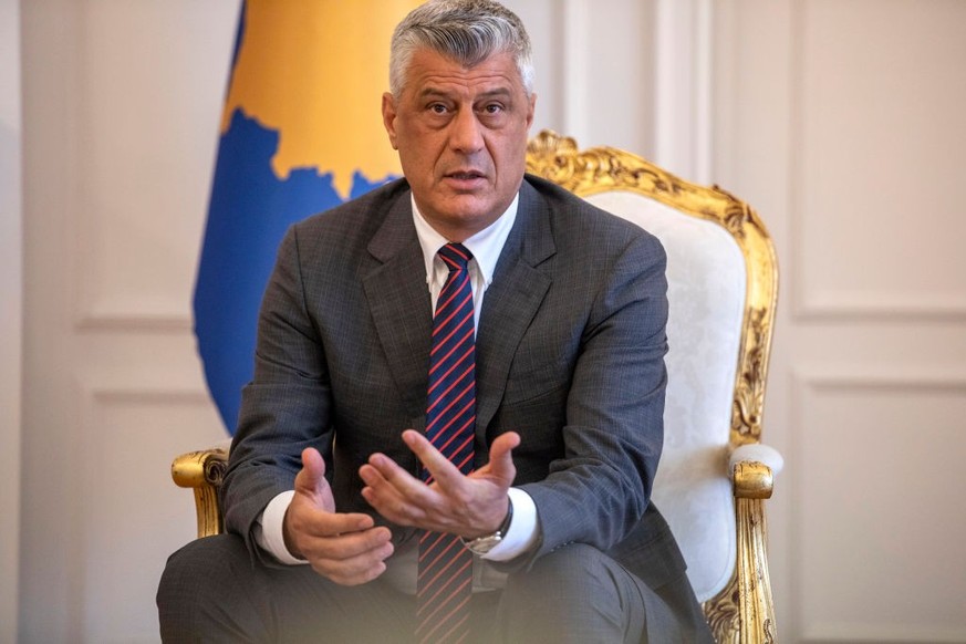 PRISTINA, KOSOVO - JULY 24: President of Kosovo, Hashim Thaci during a joint statement with the Kosovo Prime Minister, Avdullah Hoti on July 24, 2020 in Pristina, Kosovo. The former Yugoslav territori ...
