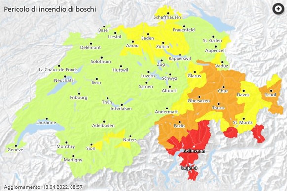 Le niveau de feux de forêt en Suisse. watson