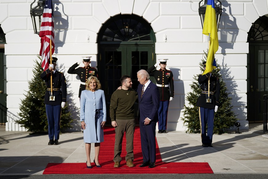 President Joe Biden and First Lady Jill Biden, welcome Ukraine's President Volodymyr Zelenskyy at the White House in Washington, Wednesday, Dec. 21, 2022. (AP Photo/Andrew Harnik)
Joe Biden,Jill ...