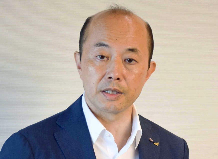 epa11535557 Nagasaki Mayor Shiro Suzuki speaks to journalists the day before the 79th anniversary of the atomic bombing of Nagasaki at Nagasaki City Hall in Nagasaki, Japan, 08 August 2024. Suzuki con ...