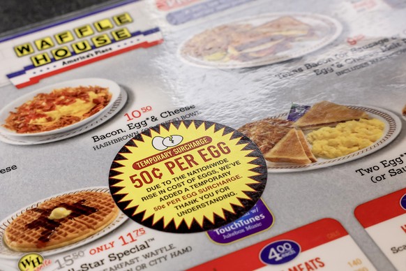 epaselect epa11875701 A Waffle House menu announces a 50 cents per egg surcharge for food orders in New Orleans, Louisiana, USA, 04 February 2025. Waffle House, a Southern US restaurant with over 2,00 ...