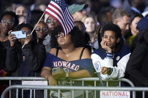 Supporters of Democratic presidential nominee Vice President Kamala Harris attend an election night campaign watch party Tuesday, Nov. 5, 2024, on the campus of Howard University in Washington. (AP Ph ...