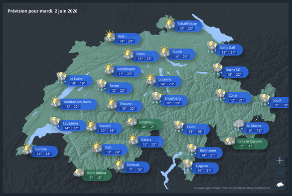 Le risque d'orages en Suisse romande ce mardi 2 juin