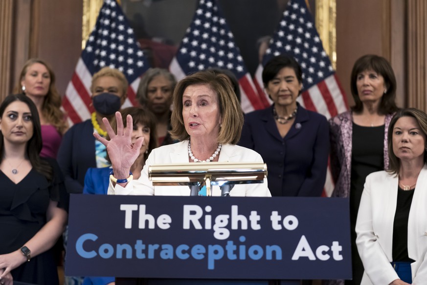 Speaker of the House Nancy Pelosi, D-Calif., holds an event with Democratic women House members and advocates for reproductive freedom ahead of the vote on the Right to Contraception Act, at the Capit ...