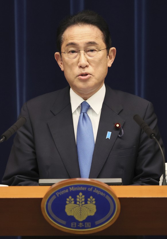 Japanese Prime Minister Fumio Kishida delivers a speech at his official residence, Wednesday, June 15, 2022, in Tokyo. (Yoshikazu Tsuno/Pool Photo via AP)
Fumio Kishida