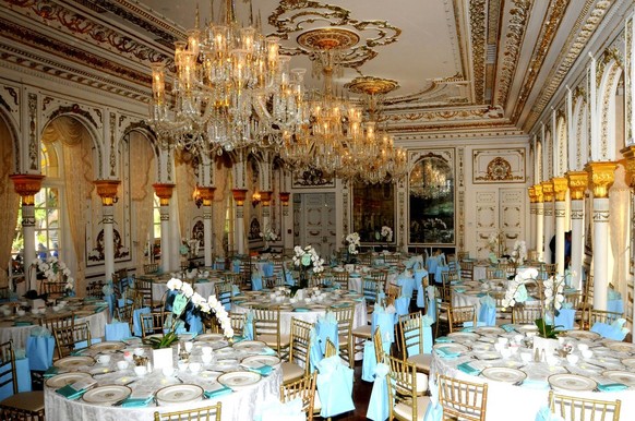 View of tables set for an unspecified luncheon in a ballroom at the Mar-a-Lago estate, Palm Beach, Florida, February 13, 2017. (Photo by Davidoff Studios/Getty Images)