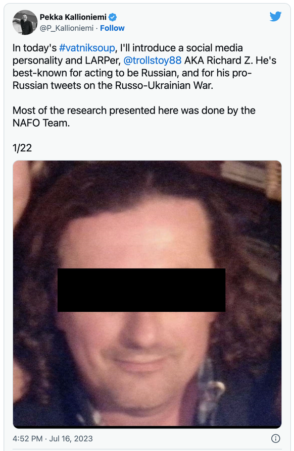 Selon les recherches, l'Allemand qui s'est fait passer pour un Russe fait partie des «trois grands» propagandistes pro-russes sur Twitter, aux côtés d'une infirmière serbe et d'un support informatique ...