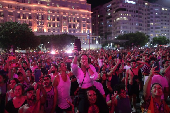 People watch a rehearsal for Madonna&#039;s The Celebration Tour, in Rio de Janeiro, Brazil, Thursday, May 2, 2024. Madonna will conclude her tour on Saturday with a free concert at Copacabana Beach.  ...