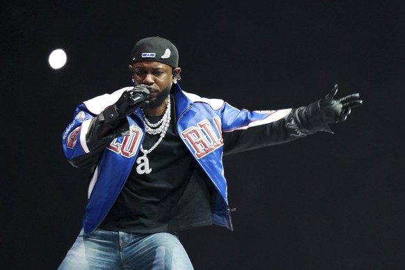 FILE - Kendrick Lamar performs during halftime of the NFL Super Bowl 59 football game between the Kansas City Chiefs and the Philadelphia Eagles in New Orleans on Feb. 9, 2025. (AP Photo/Matt Slocum,  ...
