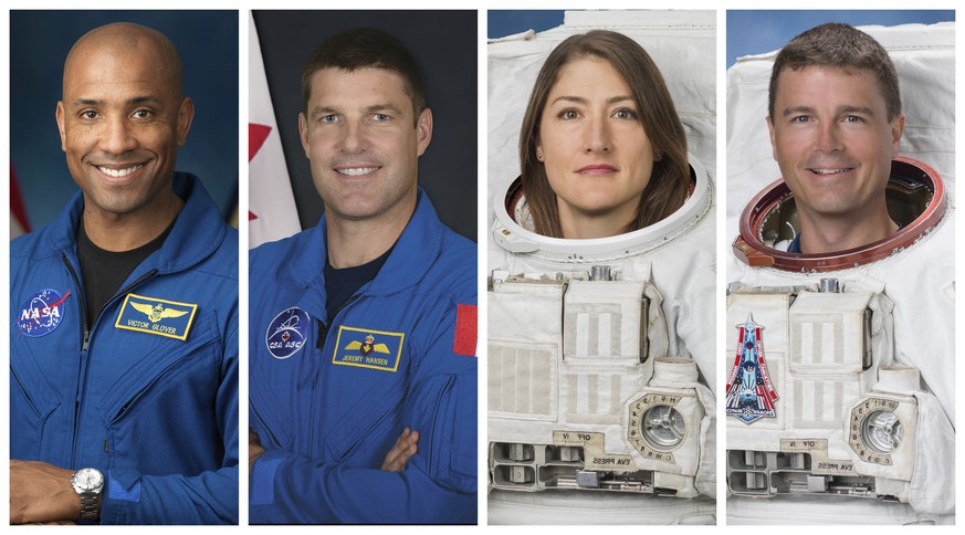 This combination of photos shows, from left, astronauts Victor Glover, Jeremy Hansen, Christina Koch, and Reid Wiseman. On Monday, April 3, 2023, NASA announced the three Americans and one Canadian as ...