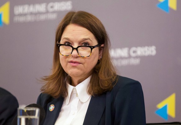 RECORD DATE NOT STATED KYIV, UKRAINE - OCTOBER 04, 2023 - Head of the UN Human Rights Monitoring Mission in Ukraine Danielle Bell speaks during the presentation of the report Human Rights Situation in ...