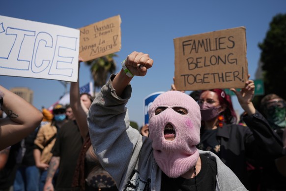 Protesters denounce ICE, U.S. Immigration and Customs Enforcement, Monday, June 9, 2025, in downtown Los Angeles. (AP Photo Jae Hong)
Immigration Raids Los Angeles