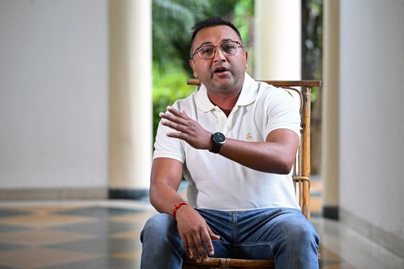 This photograph taken on August 14, 2026 shows veteran Indian merchant navy captain Sanket Joshi, speaking with AFP at Ramnagar in India's Uttarakhand state, about fellow captain Ajay Pant, who r ...