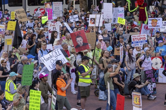 Hundreds gathered in downtown Portland, Thursday, May 1, 2025, for a May Day protest pushing back on federal policies and President Donald Trump. (Sean Meagher/The Oregonian via AP)
May Day Labor