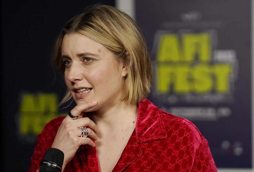 AFI Fest Guest Artistic Director Greta Gerwig is interviewed at a screening of the 1985 film &quot;Pee-Wee&#039;s Big Adventure&quot; at the AFI Fest 2023, Thursday, Oct. 26, 2023, at the TCL Chinese  ...