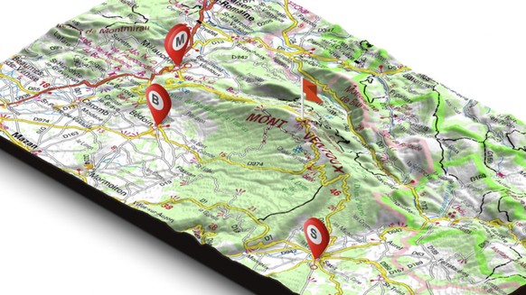 Emilie est partie de Bedouin (B). Après avoir atteint le sommet du Ventoux (drapeau rouge) une première fois, elle est descendue sur Malaucène (M), point de départ de la deuxième ascension. Une fois a ...