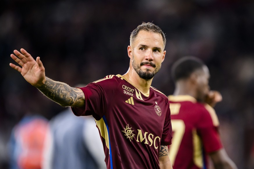 Servette&#039;s defender Steve Rouiller reacts during the UEFA Champions League Second qualifying round first leg soccer match between Switzerland&#039;s Servette FC and Belgium&#039;s KRC Genk, at th ...