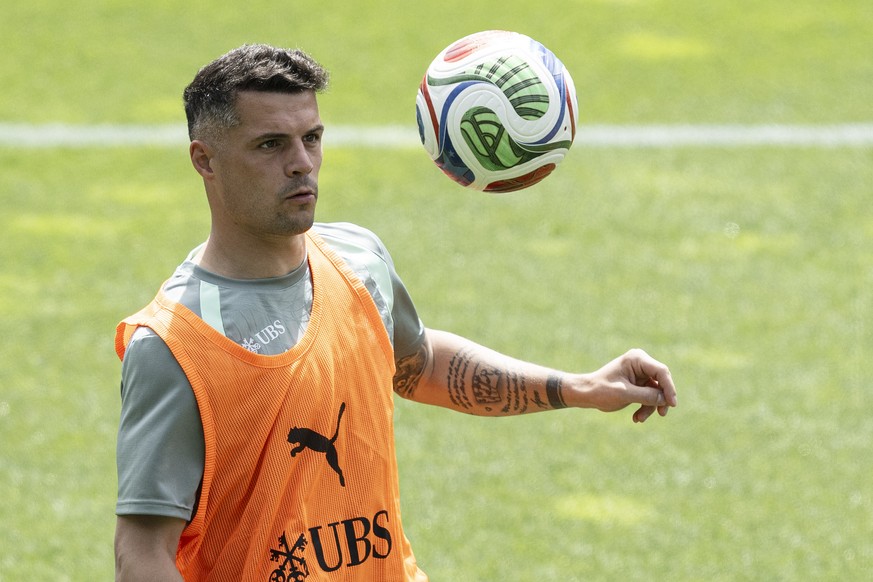 Der Spieler Granit Xhaka von der Schweizer Fussball Nationalmannschaft bei einem Training beim WM26 Pre-Camp, am Samstag, 30. Mai 2026, im kybunpark in St. Gallen. Die Nationalmannschaft trifft morgen ...