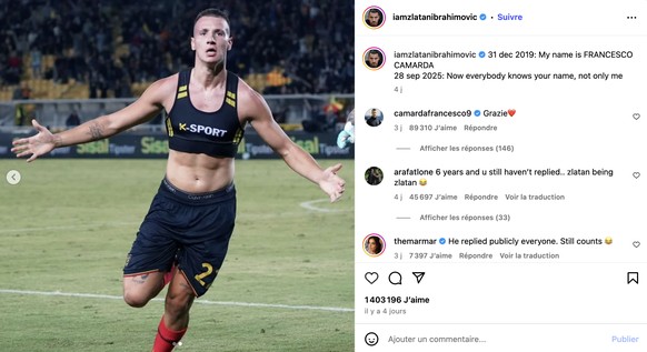 Le post publié par Ibrahimovic sur Instagram.