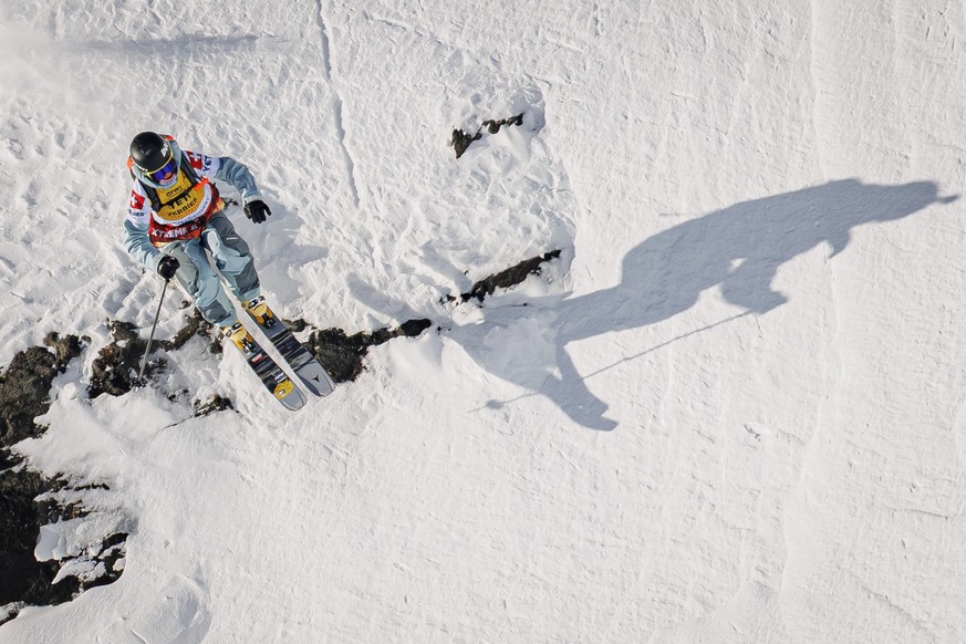 Sybille Blanjean from Switzerland competes to take the third place in the women's ski category at the Verbier Xtreme Freeride World Tour (FWT) finals on the "Bec des Rosses" mountain ab ...