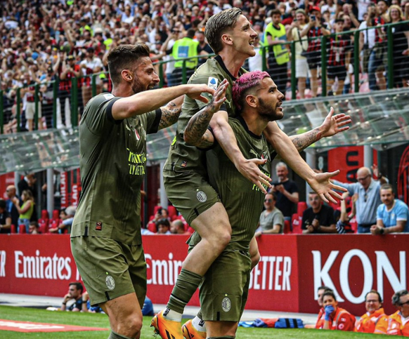 Olivier Giroud, Brahim Diaz et et Théo Hernandez (AC Milan).