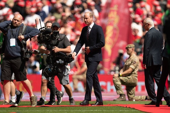 Prince William walks during the FA Cup Final between Manchester City and Manchester United at Wembley Stadium, London on Saturday 3rd June 2023. (Photo by Federico Guerra Maranesi/MI News/NurPhoto via ...