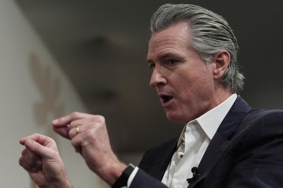 California Gov. Gavin Newsom speaks during an interview with The Associated Press at the COP30 U.N. Climate Summit, Tuesday, Nov. 11, 2025, in Belem, Brazil. (AP Photo/Joshua A. Bickel)
Climate COP30