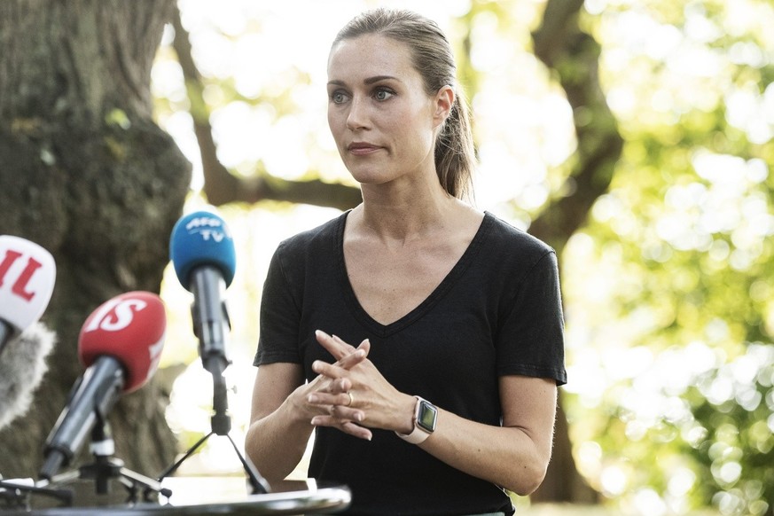 Prime minister of Finland Sanna Marin holds a press conference in Helsinki, Finland, Aug. 19, 2022. Marin, who in December 2019 became Finland